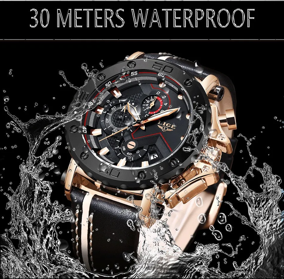 2019 LIGE Quartz Top Brand Luxury Big Dial Military Mens Watch