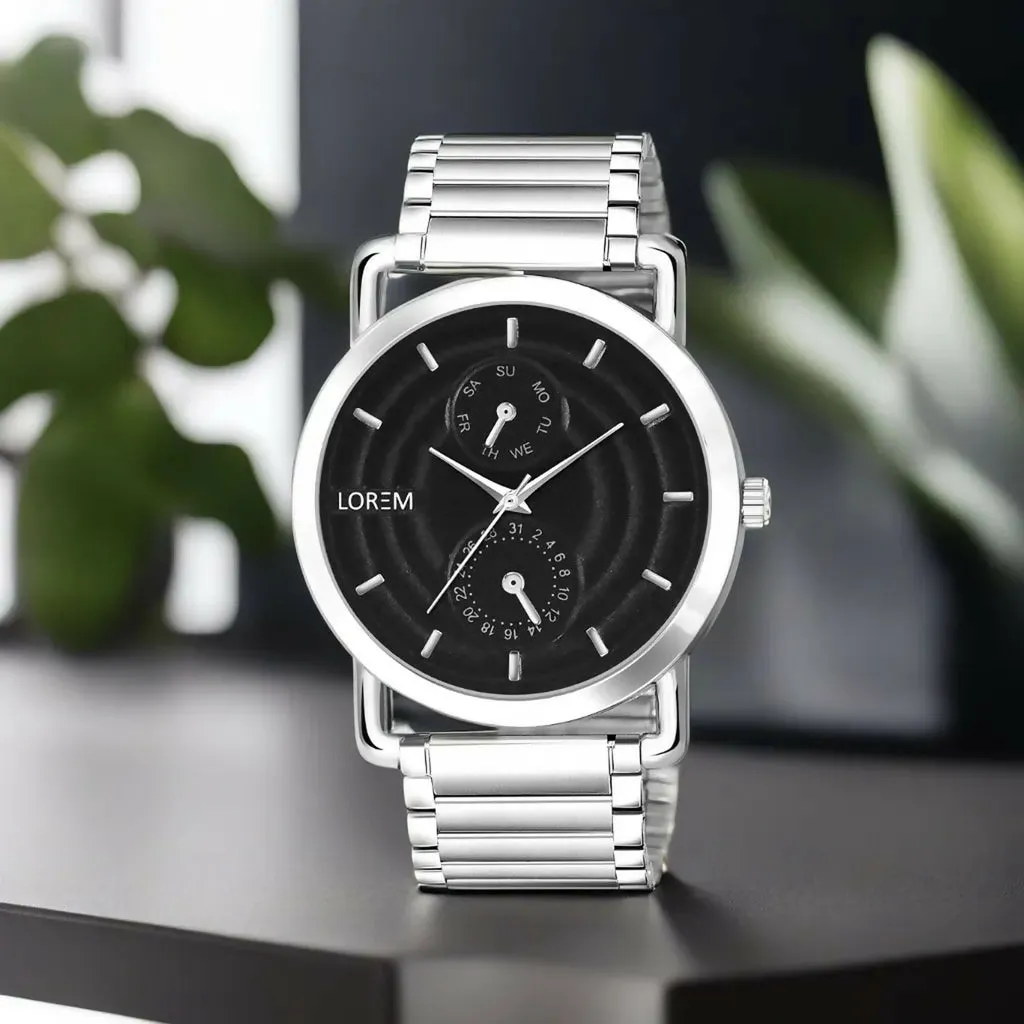 LOREM Black 3D Embossed Stainless Steel Analog Watch For Men LR120