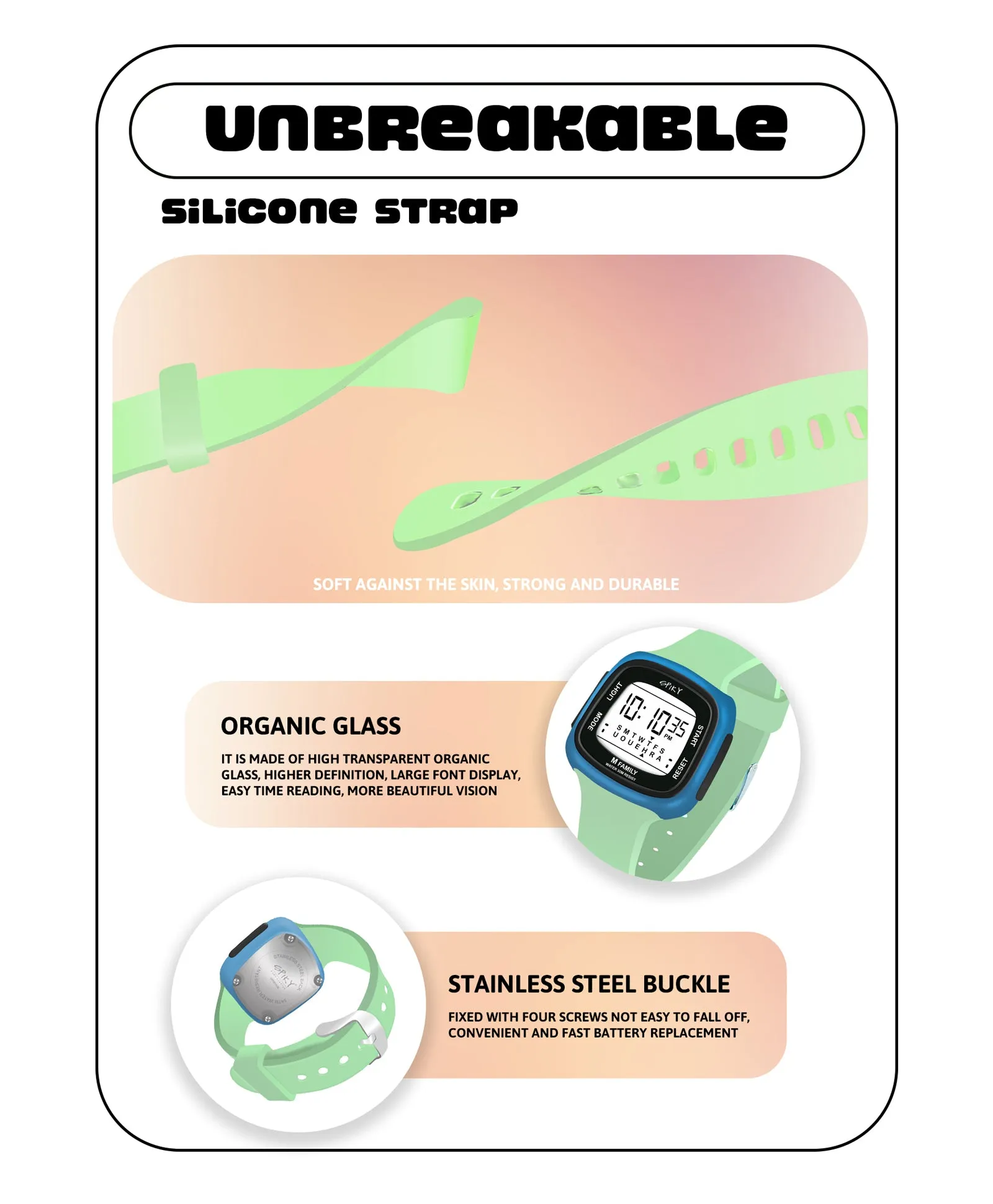 Spiky Unique Square Digital Watch for Kids - Pink